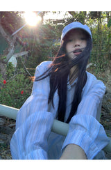 blue striped sun-cut loose-fit shirt