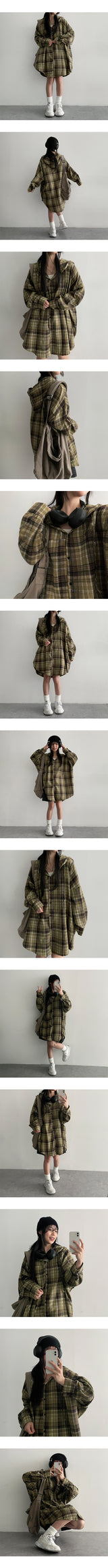 Puffin Long Hooded Checkered Shirt (3 colors) Dress For dress ♥