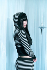 Stripe cropped hooded zip-up shot pants set-up two-piece