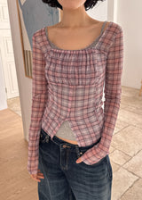 PLUMP CHECK SHIRRING TEE