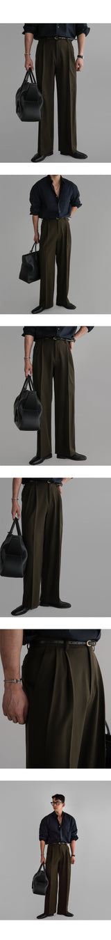 Wool TR Wide Slacks [Khaki]