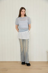 SHEER BLOOM SHIRRING TOP