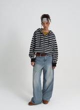 [B-BASIC] Bold Stripe Hooded Zip-up