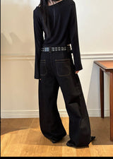 [Unisex] ステッチブーツカットデニムパンツ