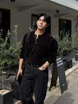 Dique velvet henley-neck round knitwear