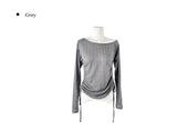 カミールオフショルダーシャーリングシースルーニット