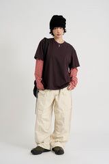 ツートンボーダーレイヤード長袖Tシャツ