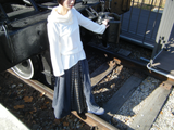 Mix Check Maxi Skirt / Navy