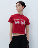 ツインリボンクロップTシャツ　レッド