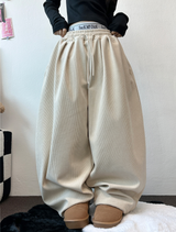 フリース💎スリンキーソフティベルベットロングパンツコーデュロイワイド💎🩵🤎🖤3カラー