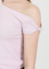 オフショルダーツイスト半袖Tシャツ Pink