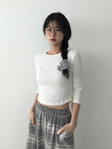 Three-Quarter Ribbed Knit Tee