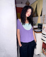 (3color) Deep Shirring U-Neck Flare Short Sleeve Tee