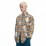 Washed Painted Check Shirt - YELLOW