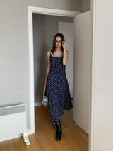 Layered Navy Floral Sleeveless Long Dress
