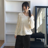chope snowflake wool loose-fit boat neck boukle knitwear