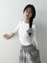 Three-Quarter Ribbed Knit Tee