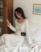 [MADE] Ray, U-neck rib long sleeve T-shirt