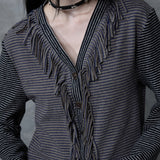 FRINGE STRIPE CARDIGAN: GREY
