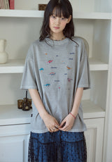 26SS★ ディノステッチ刺繍ピグメント半袖Tシャツ