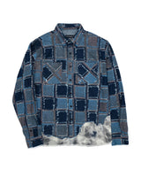 BBD Classic Logo Patchwork Pattern Layered Denim Shirt (Blue)