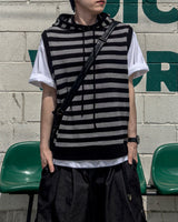 Broad Stripe Knit Hoodie Vest