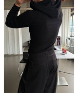 [기모] Slim golgi muscle hood half zip up(4color)