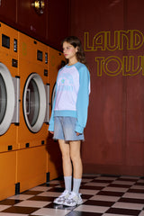 Hand logo Raglan Sweatshirt / Ash Gray-Skyblue [Women]