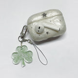 Glittery Pearled  Three-leaf Clover Key-ring Green / Couple Birthday Gift Bag Phone Lucky Charm