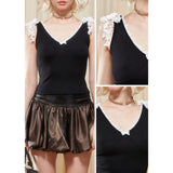 [GirlyFancyClub] "Coquette style" デリケートレースフリルVネックタンクトップ