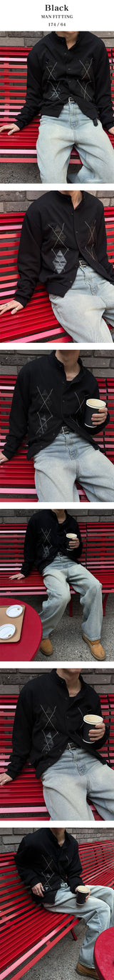 [Unisex] Argyle pattern half neck cardigan(2color)