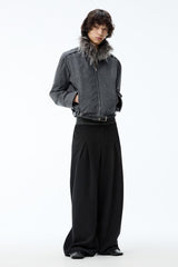 Washed Jacket with Detachable Fur Collar