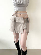1439. Flap strap snap pleats mini sk (3color)