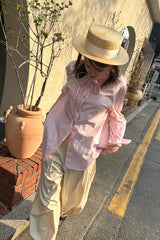 ブローチストライプシャツ_PINK