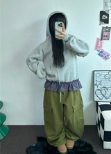 フリースピカブルー❤ベーシックワイドカーゴバルーンロングパンツ💚💙🖤🩶🤍5カラー