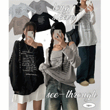 ポールリップネックショルダーシースルーロングスリーブTシャツ