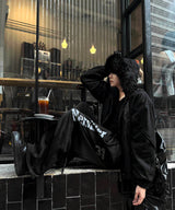 【limited price】Deep Black Semi-Crop Fur Silver Winter Jumper Jacket - Deep Black 