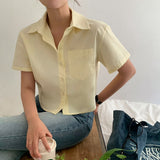 [BELLIDE MADE] Standard semi-cropped short-sleeved shirt & blouse