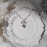[NMIXX Sullyoon Necklace] デインティハート＆リボンセミチョーカーネックレス - シルバーカラー