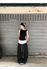 ローズブラック バックレス ノースリーブ Tシャツ