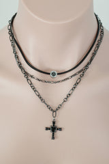 black love necklace | 블랙 십자가 하트 레이어드 목걸이