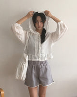 Dinte Lace Frill Hooded Shirt