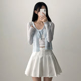  Monp pattern シースルーリボンニットカーディガン