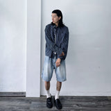 Washed Distressed Wide Shorts