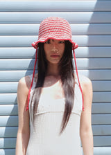 Stripe String Bucket Hat - Red