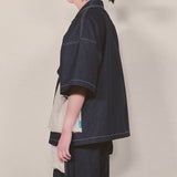 reverse terry pocket denim shortsleeve shirt_blue