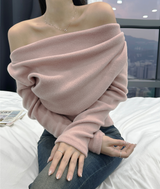 (LOWEST PRICE!/6 COLORS♥/END-OF-YEAR LOOK♥) シアーフリースソフトロングスリーブオフショルダーニット 6 COLORS♥