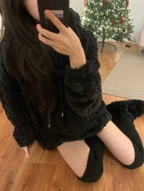 [UNISEX]スノーケーブルフリースロングスリーブフーディー