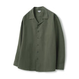 Loose Fit Open Collar Linen Shirt [Khaki]
