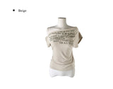 Miu Lettering Off-Shoulder Shirring Short Sleeve T-Shirt